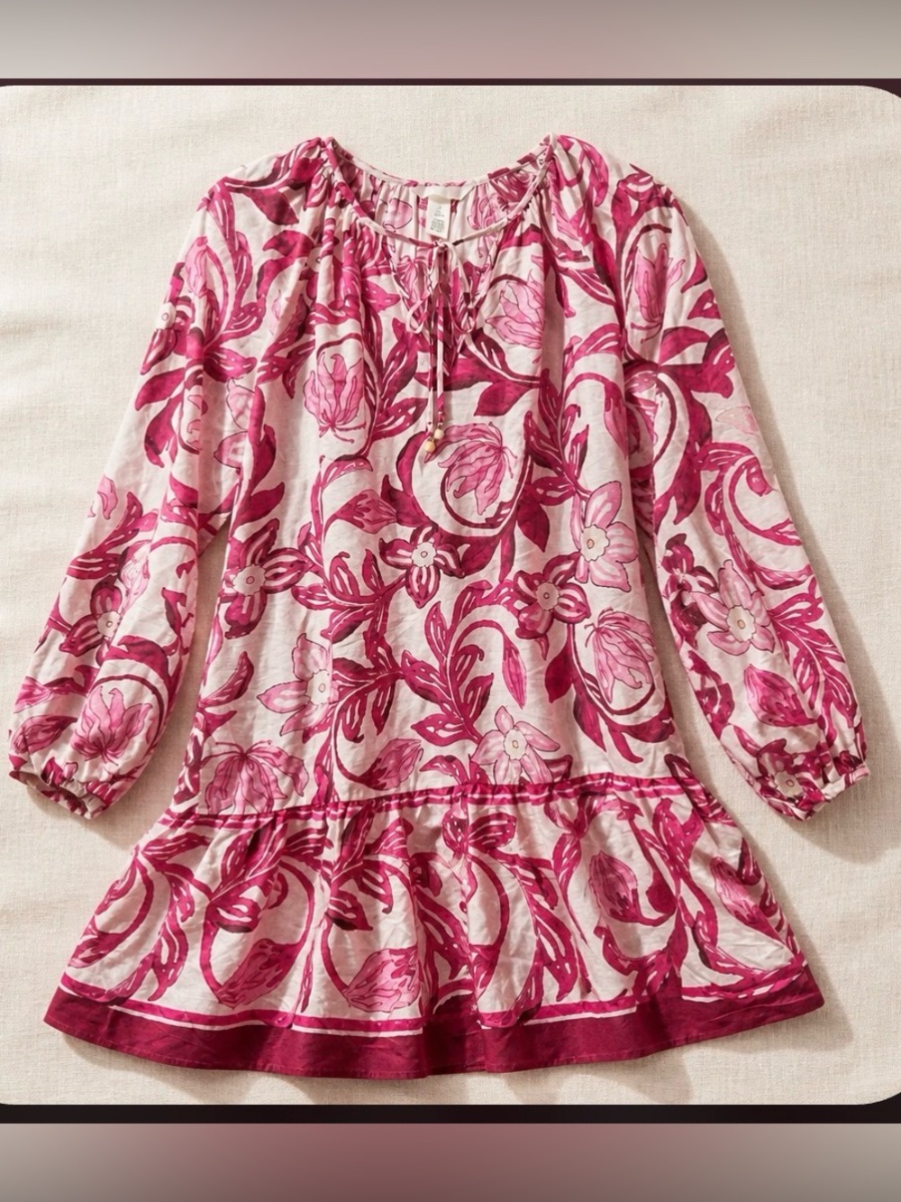 H&M Pink & Magenta Floral Tie-Neck Midi Dress